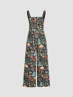 Cider - Lightweight Corduroy Floral Button Wide Leg Jumpsuit