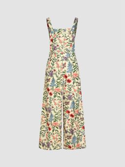 Cider - Lightweight Corduroy Floral Button Wide Leg Jumpsuit