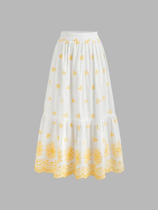 Maxi Skirt White Skirt With Yellow Flowers Buy Cider Mid Rise