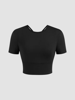 Cider - AIRY Round Neckline Criss Cross Short Sleeve Crop Top