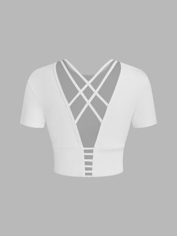 Cider - AIRY Round Neckline Criss Cross Short Sleeve Crop Top