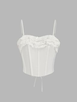 Cider - Satin Broderie Anglaise Lace Up Corset Top