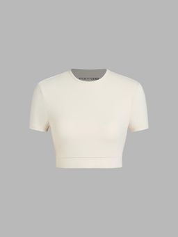 Cider - Round Neckline Solid Cut Out Short Sleeve Top