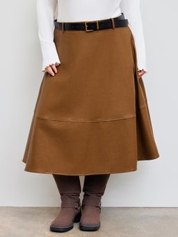 Cider - Faux Leather Mid Rise Solid Midi Skirt With Belt Curve & Plus
