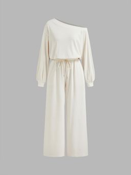 Cider - Asymmetrical Neck Drawstring Oversized Jumpsuit
