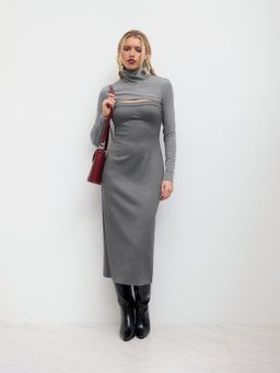 Cider - High Neck Crop Top & Square Neckline Midi Dress Set