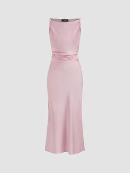 Cider - Satin Boat Neck Ruched Maxi Dress