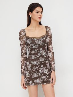 Cider - U-neckline Floral Lace Mini Dress