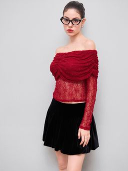 Cider - Lace Off-shoulder See-through Long Sleeve Top