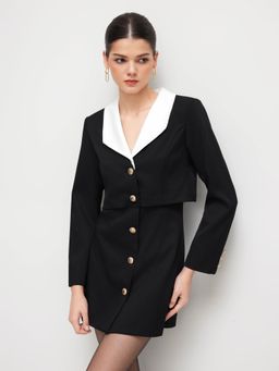 Cider - Two Tone Collar Button Mini Dress