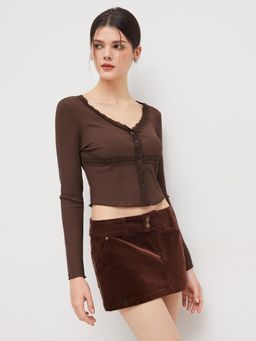 Cider - V-neck Lace Trim Top