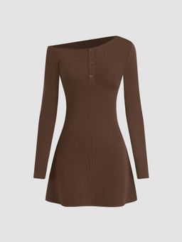 Cider - Asymmetrical Neck Solid Mini Dress