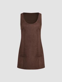 Cider - Suede U-neckline Mini Dress