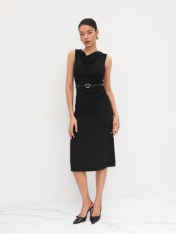 Cider - Cowl Neck Ruched Midi Dress With Belt