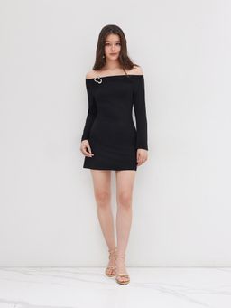 Cider - Off-Shoulder Bell Sleeve Hook Ruched Mini Dress
