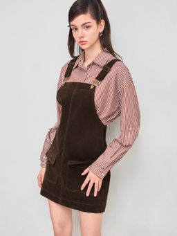 Cider - Suede Square Neck Buckle Up Mini Dress