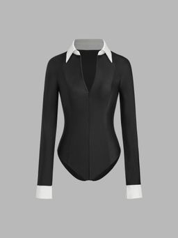 Cider - Collar Two Tone Half Zip Bodysuit