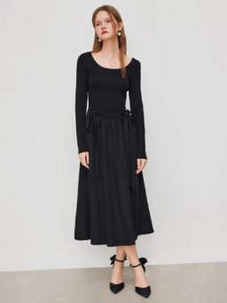 Cider - Cotton-blend Round Neckline Bow Midi Dress