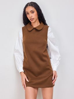 Cider - Wool-look Doll Collar Cut Out Mini Dress