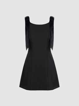 Cider - U-neckline Bowknot Mini Dress