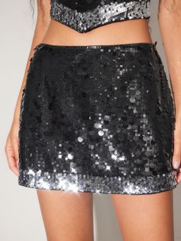 Cider - Sequin Low Rise Contrasting Hem Mini Skirt