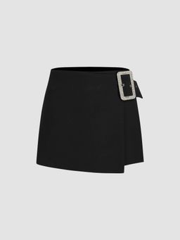 Cider - Low Rise Rhinestone Buckle Wrap Skort