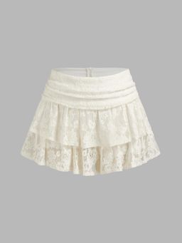 Cider - Lace Mid Rise Layered Mini Skirt Curve & Plus