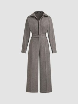 Cider - Collar Cinched Waist Jumpsuit