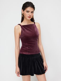 Cider - Velvet Boat Neck Bow Tie Back Top