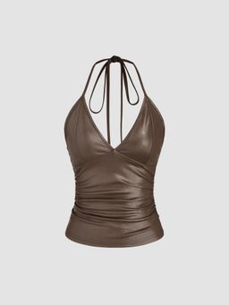 Cider - Halter Neckline Ruched Top