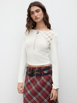 Cider - Boat Neck Floral Crop Long Sleeve Top