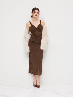 Cider - Sweetheart Glitter Twist Ruched Midi Dress
