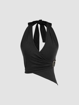 Cider - Halter Neckline Wrap Cropped Top