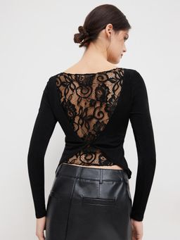 Cider - Cotton-blend Boat Neck Twist Lace Top