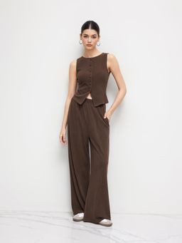 Cider - Boat Neck Waistcoat & Mid Rise Elastic Waist Wide Leg Trousers