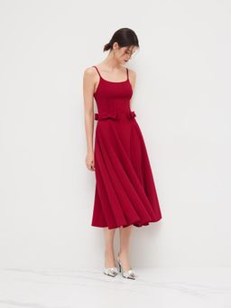 Cider - Bowknot Ruffle Cami Knee Length Dress