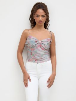 Cider - Satin Floral Ruched Top