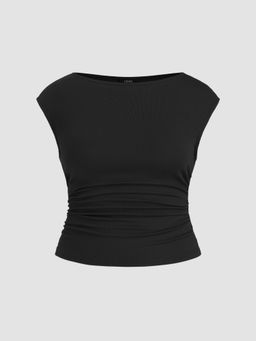 Cider - Boat Neck Ruched Top Curve & Plus