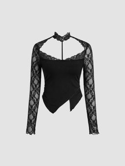 Cider - Lace Sweetheart Asymmetrical Hem Top