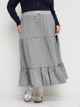 Cider - Cotton-blend Mid Rise Ruffle Knotted Tiered Maxi Skirt Curve & Plus