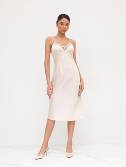 Cider - Satin Lace Trim Midi Dress