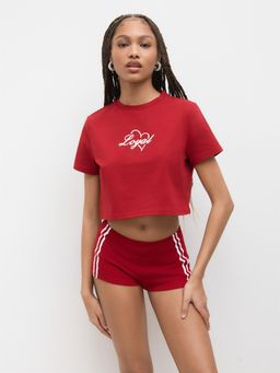 Cider - Loyal Graphic Cotton-blend Round Neckline Heart Crop Tee