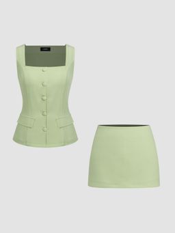 Cider - Square Neck Waistcoat & Mid Rise Mini Skirt