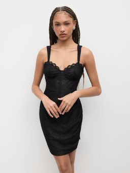 Cider - Lace Sweetheart Floral Ruched Mini Dress