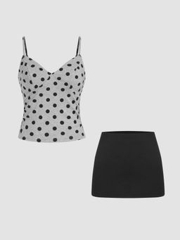Cider - Polka Dot Crop Cami Top & Low Rise Mini Skirt