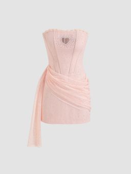Cider - Tube Heart Cut Out Rhinestone Corset Mini Dress