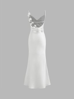 Cider - Satin Cowl Neck 3D Floral Ruched Mermaid Maxi Dress