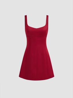 Cider - Satin U-neckline Cut Out Mini Dress