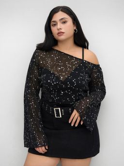 Cider - Mesh Star Crop Top & Solid Bodysuit Curve & Plus