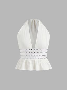 Cider - Halter Neckline Rivet Ruffle Hem Crop Tank Top